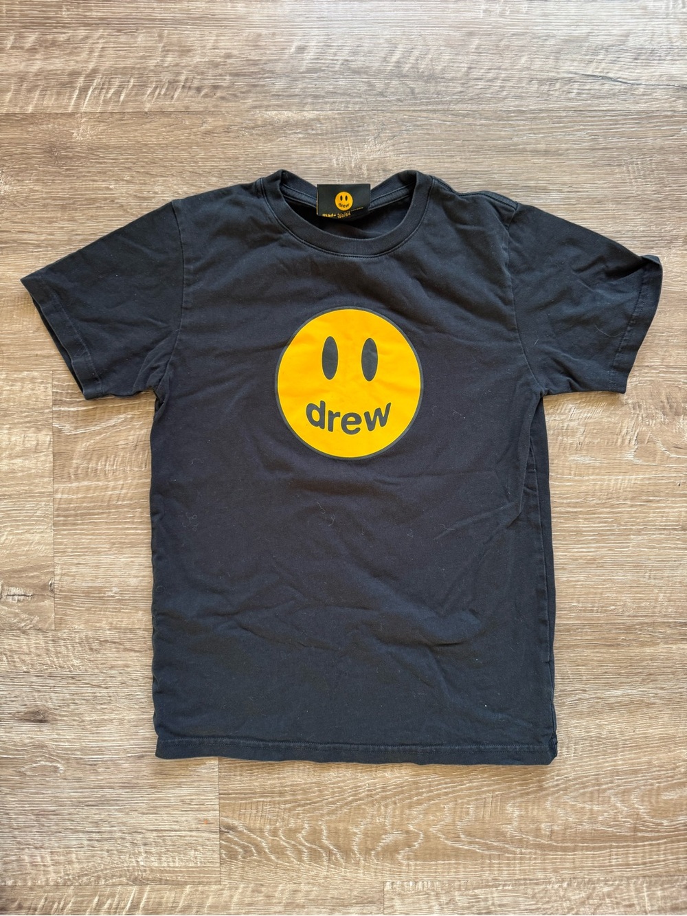 drew house Black Tee with Yellow Smiley Graphic - Kids